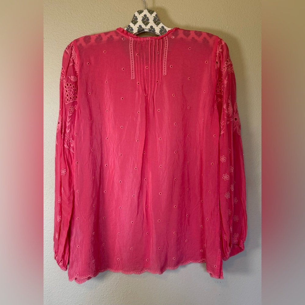 Johnny Was Womens Pink Floral Oversized Embroidered Long Sleeve Top Size Small - Picture 3 of 8